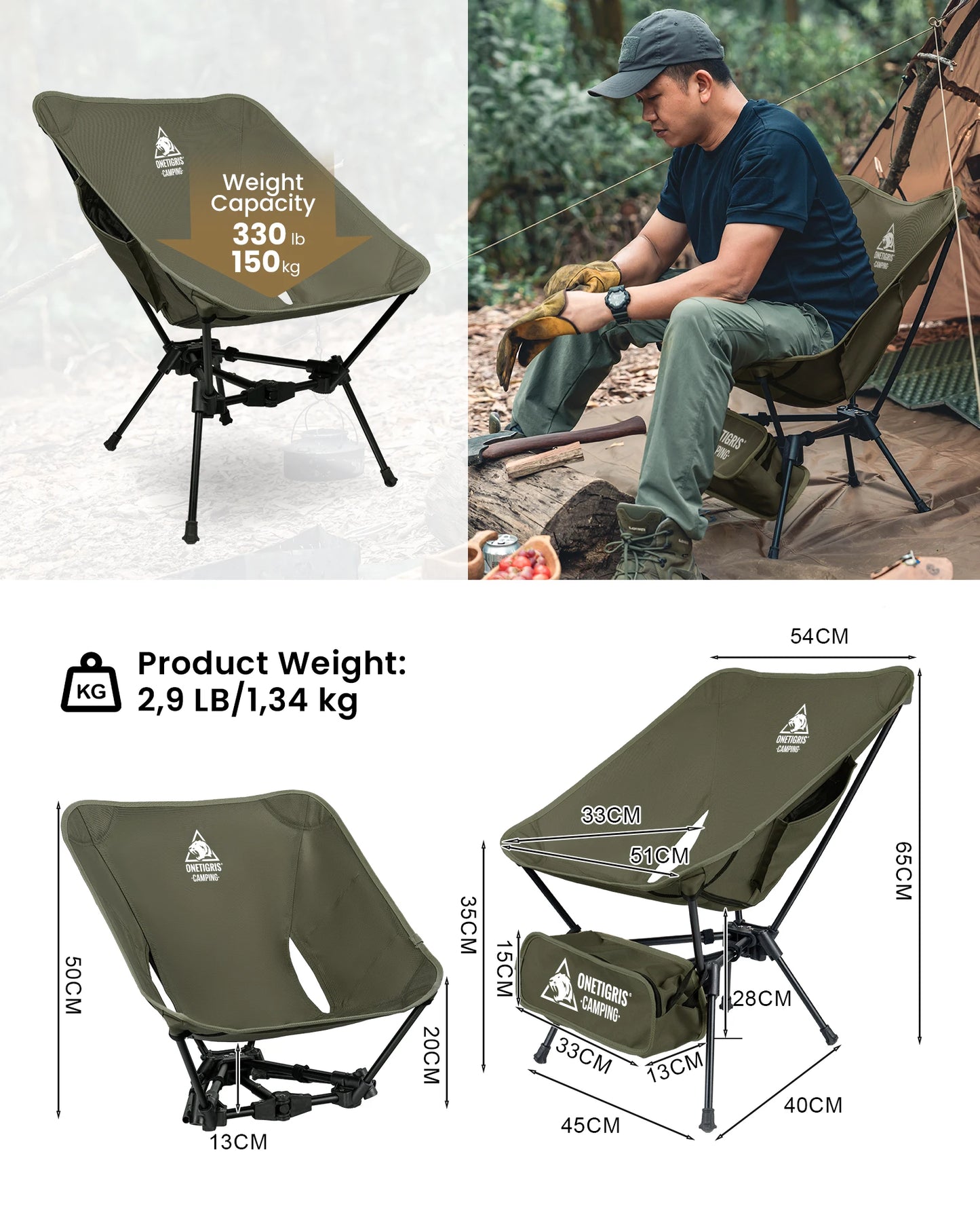 OneTigris Tigerblade Camping Chair Foldable Outdoor Chair Triangle Framed Compact Portable Backpacking Hiking Chair