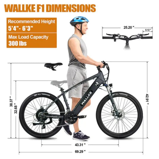 Wallke F1 Electric Mountain Bike for Adults 500W 26 inch 21-Speed 48V 10.4Ah eBikes Removable Battery-UL Certified