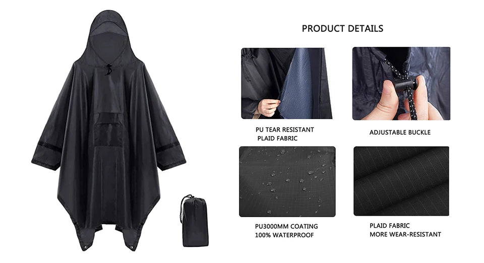 3 In 1 Outdoor Military Waterproof Raincoat Rain Coat Men Raincoat Women Awning From The Rain Motorcycle Rain Poncho Picnic Mat