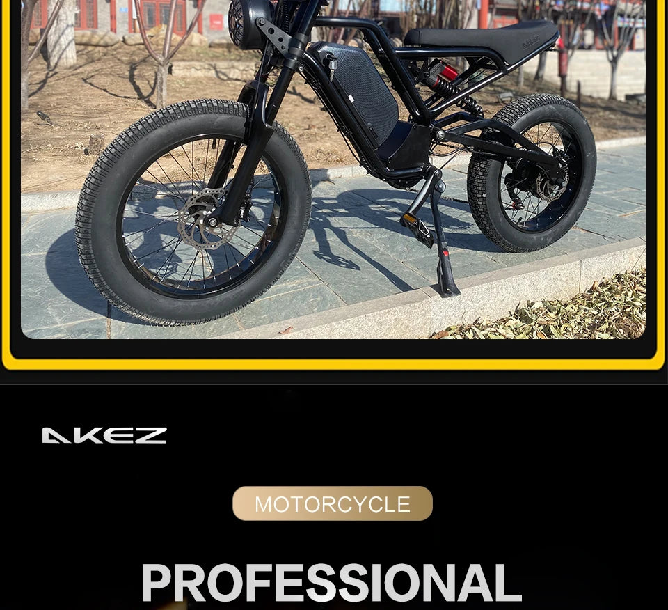 AKEZ-Electric Bike with Hydraulic Brake Ebike 20*4.0 Off-Road Fat Tire 45km h 7 Speed 1500W 48V 18Ah Removable Lithium battery