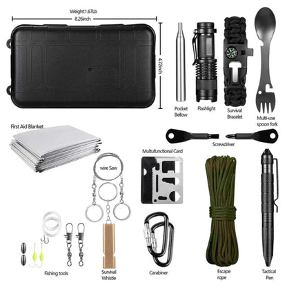 15 IN 1 Emergency Survival Kit Gear Camping Travel Multifunction Tactical Defense Equipment First Aid SOS Wilderness Adventure