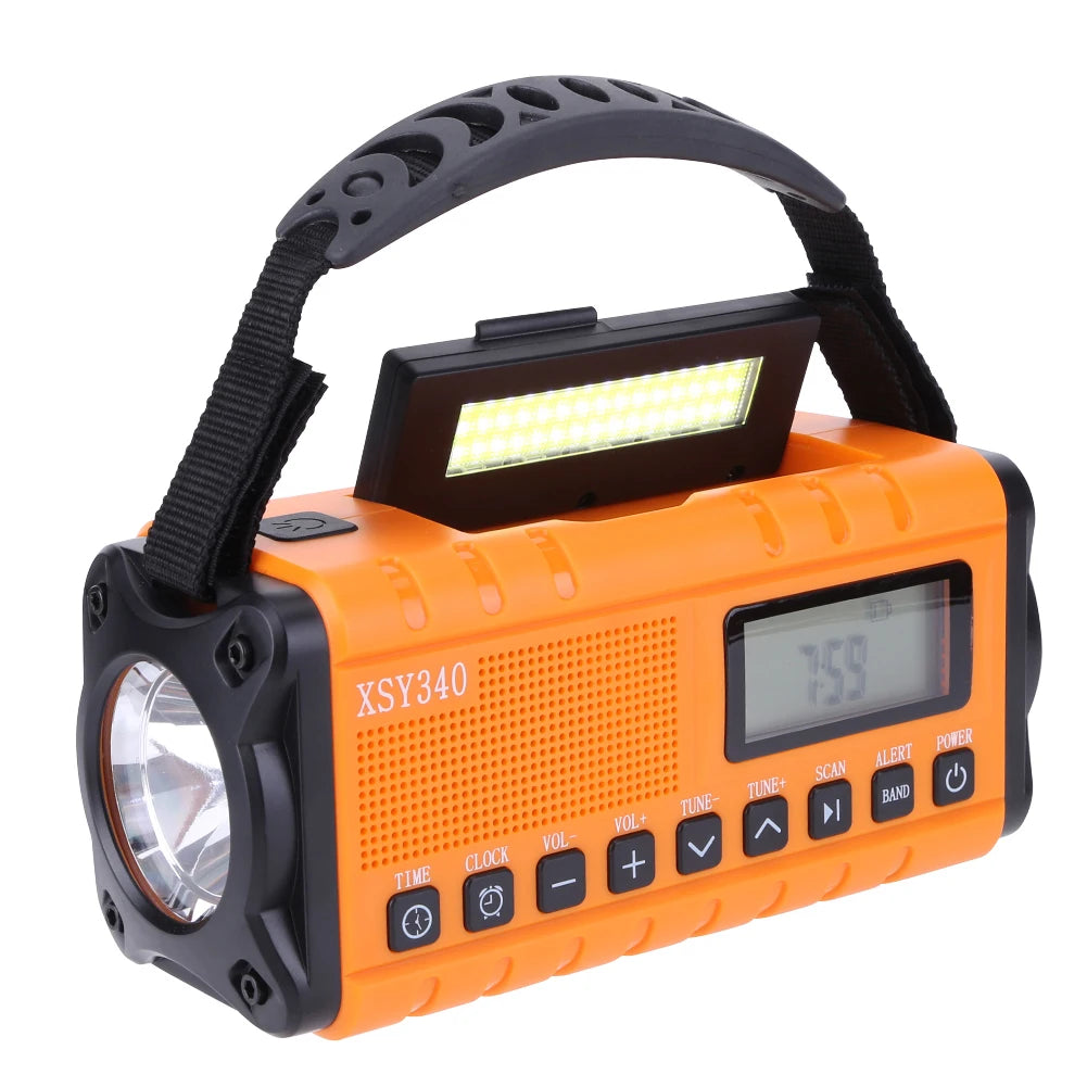 10000mAh Emergency Hand Crank Radio Digital Display Portable Emergency Radio Reading Lamp Headphone Jack SOS for Outdoor Camping