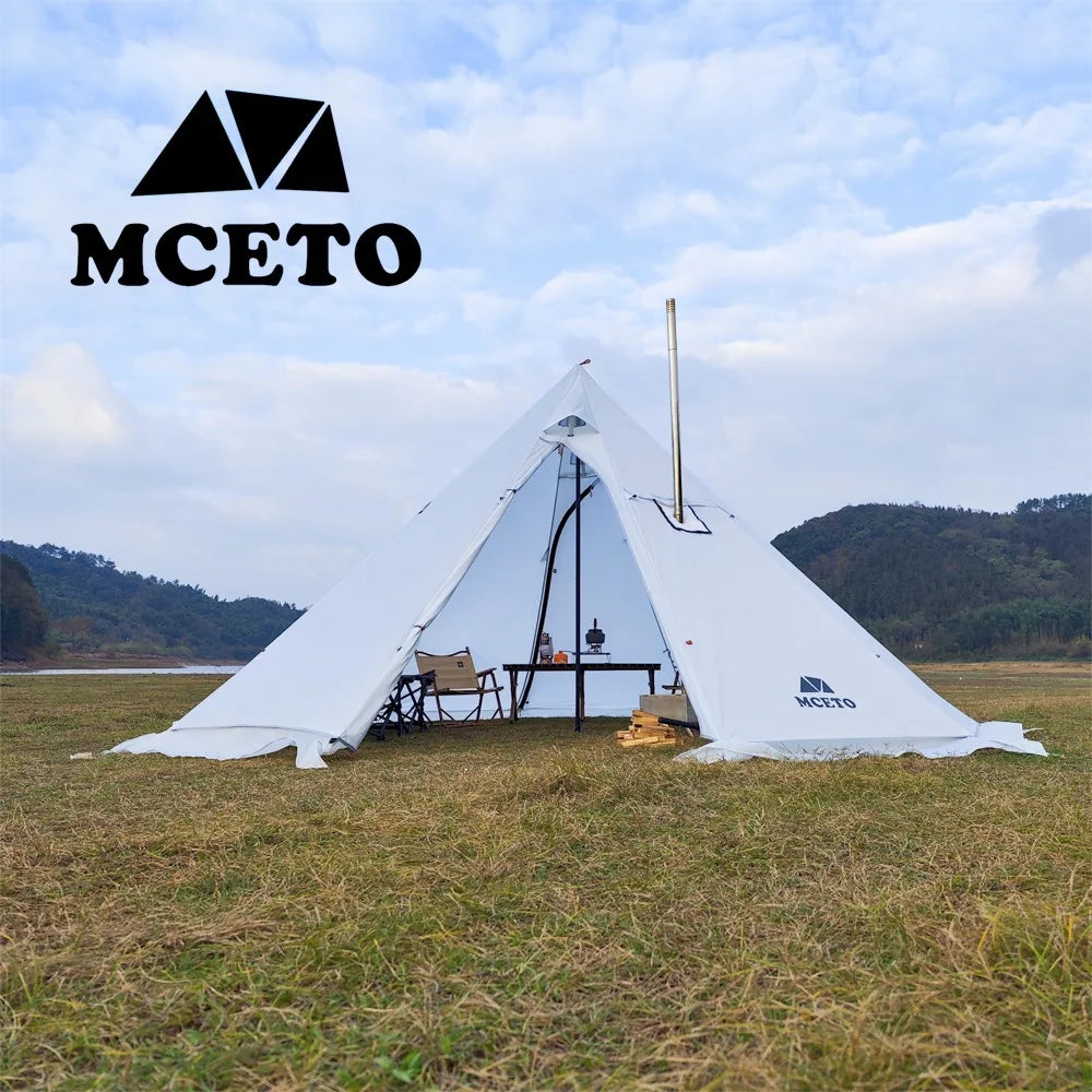 Lightweight Tipi Hot Tents with Stove Jack, Standing Room,Teepee Tent for Hunting, Family Team Camping,Brown, 6-8Persons