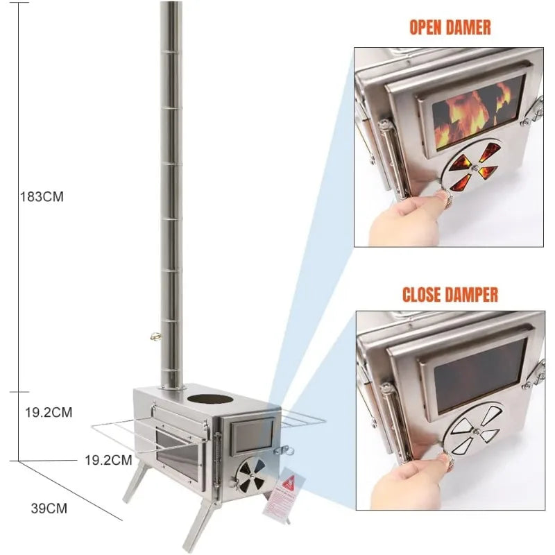 Fitinhot Camp Wood Stove,Tent Wood Burning Stoves Portable with Chimney Pipes,Upgraded Titanium Surface Camping Stove,for Hiking