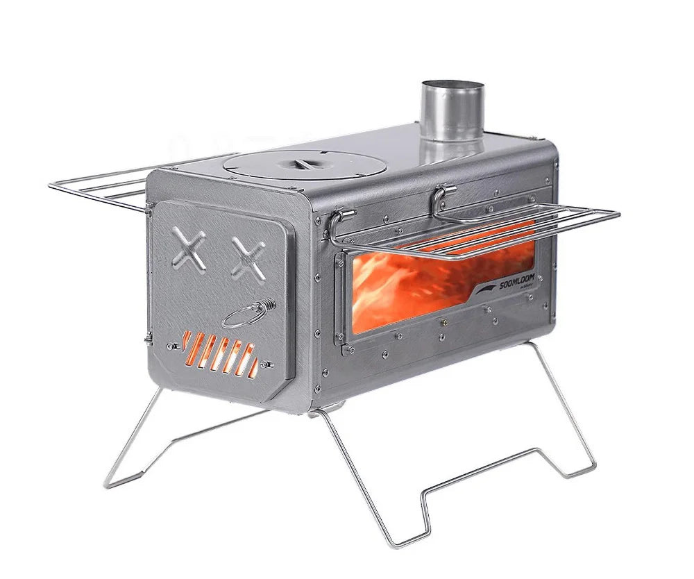 Soomloom Stainless Steel Firewood Stove with Side Shelf Firewood Pellets Dual-purpose Stove for Outdoor Camping Hiking Bushcraft