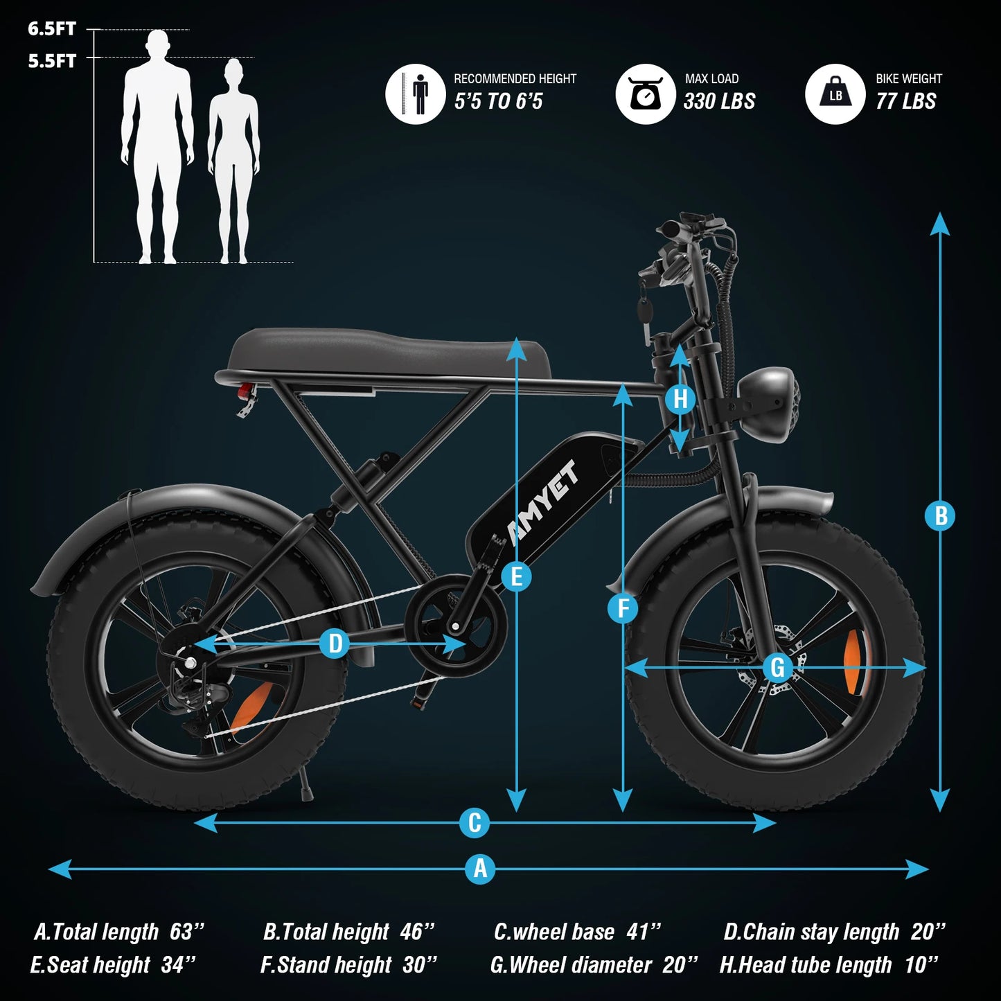 AMYET G60 Electric Bicycle 20*4.0 Fat Tire 1000W Motor Off-Road Mountainous Electric Bike Speed 30 MPH 25AH Snow Ebike For Adult