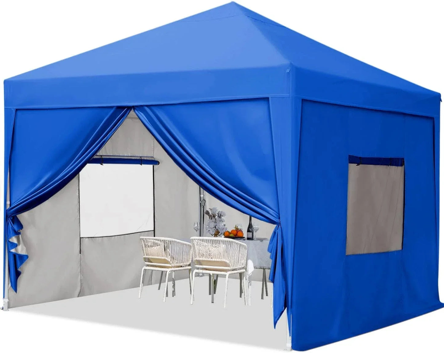 8x8 Pop-Up Canopy Tent with Sidewall & Roller Shutter Ventilation Window, Outdoor Gazebo Closed Waterproof, Bonus 4 Sandbags