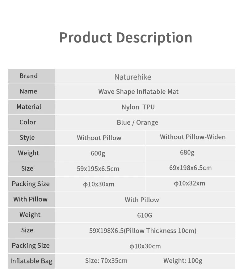 Naturehike Inflatable Mattress Air Mat Bed Tent Sleeping Pad Tourist Outdoor Camping Equipment Ultralight Portable Moistureproof