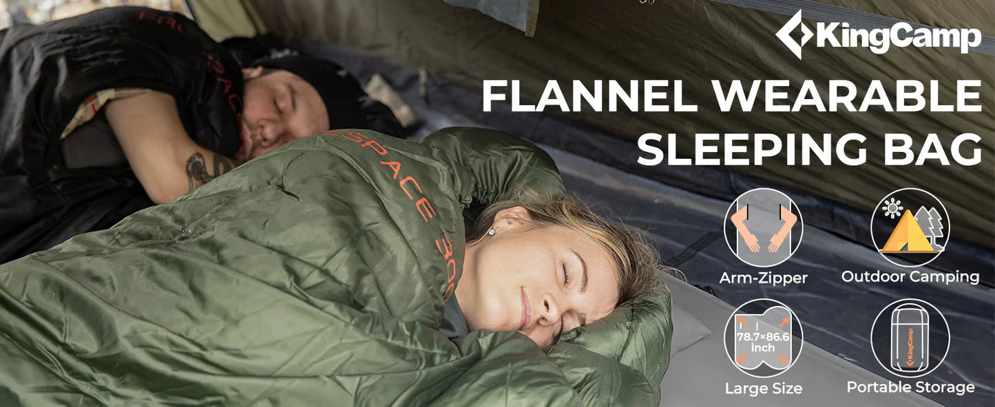 KingCamp Flannel Sleeping Bag, Single Enlarged Stretchable Polyester-cotton Flannel Oval Capped Sleeping Bag For Camping