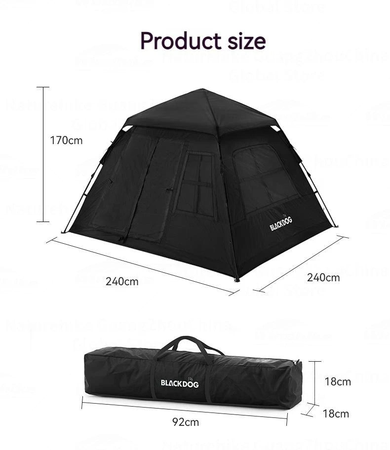 BLACKDOG Automatic One-touch Tent Quick Open Two Door Four Window Camping Outdoor Black Coated Waterproof Thickened