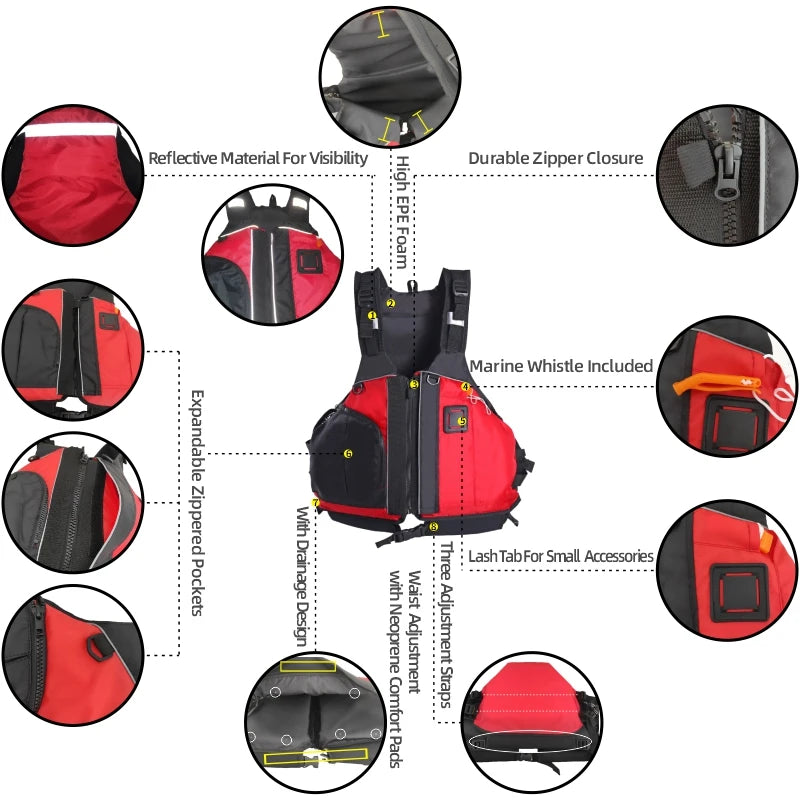 Life Vest for Youths Adults, Lifejackets Canoeing Canoe Kayaking Ocean Boats Rubber Boats Surfing EPE inside Survival Jackets