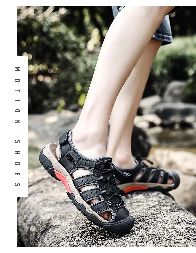 Summer Pu Leather Sandals For Men Rubber Outdoor Men Beach Shoes Anti-Slip Trekking Sandals Weight Light Male Hiking Sandals