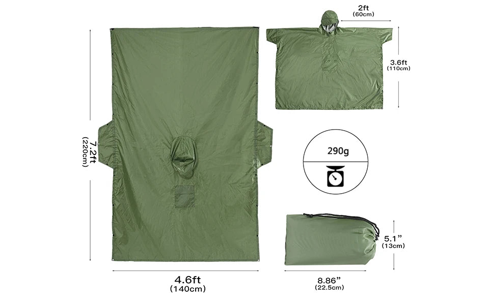 3 In 1 Outdoor Military Waterproof Raincoat Rain Coat Men Raincoat Women Awning From The Rain Motorcycle Rain Poncho Picnic Mat