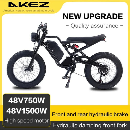 AKEZ-Electric Bike with Hydraulic Brake Ebike 20*4.0 Off-Road Fat Tire 45km h 7 Speed 1500W 48V 18Ah Removable Lithium battery