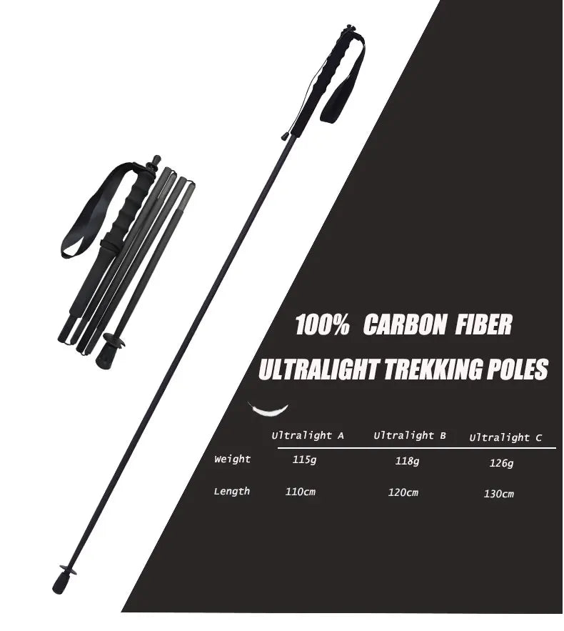 HEALING Ultra Light 115G Trekking Pole Carbon Folding Hiking Stick Collapsible Hiking Poles Trekking Stick Walking Poles Walk