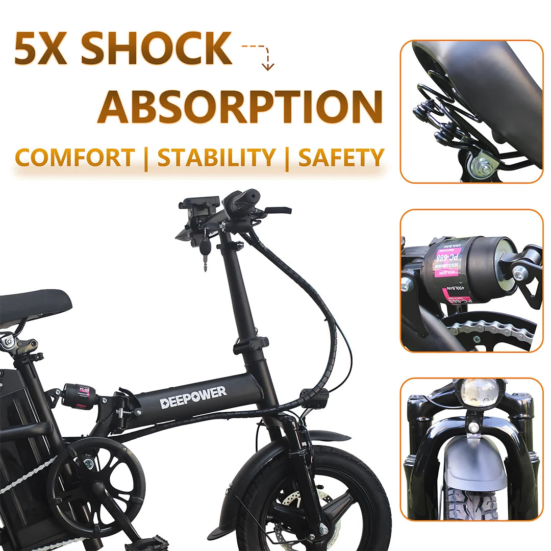 3 Speed Folding Ebike Electric Bike For Adults 48V 15AH 400W 32KM/H 14 inch Tire Electric Bicycle City USB Charging Port