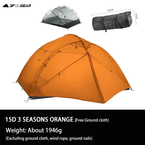 3F UL Gear Qinkong 3P 3-Person 4-Season Camping Tent 15D Silnylon Coating with Matching Ground Sheet Ultralight Outdoor