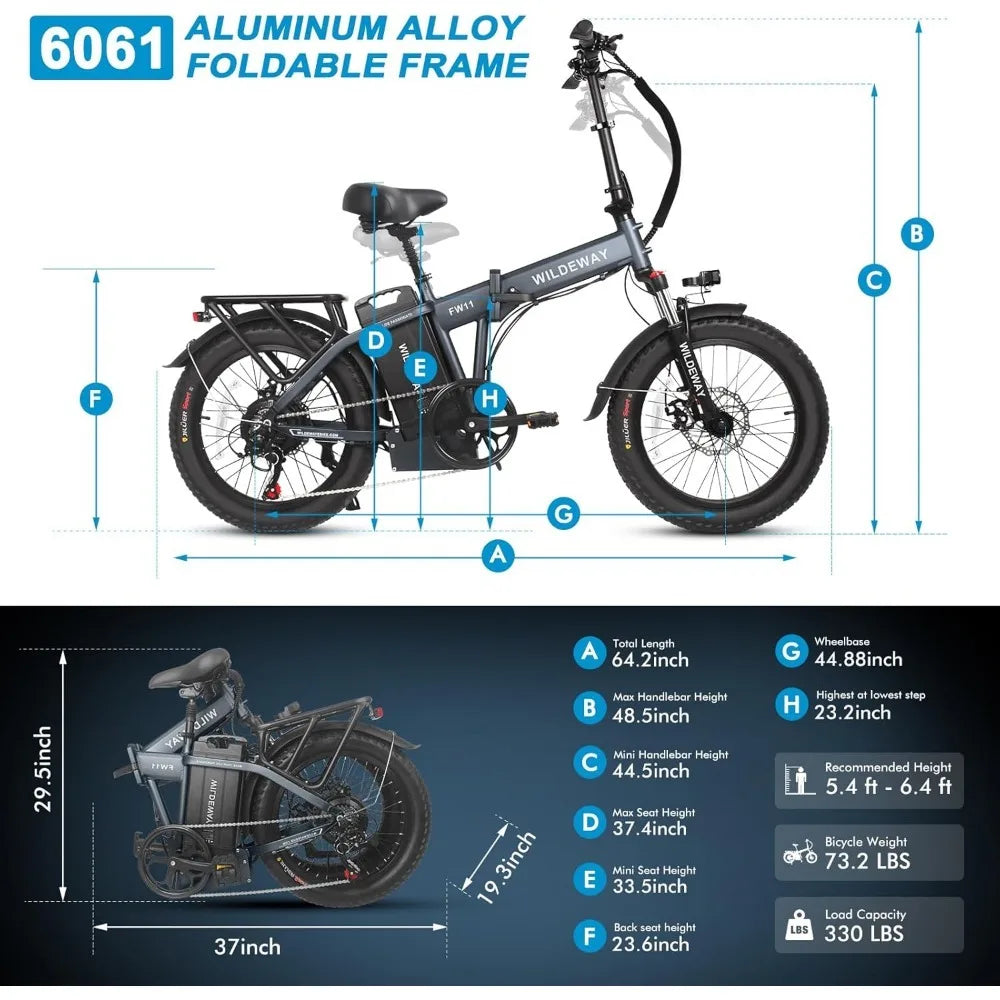 32Ah Electric Bike Long Range 28MPH Folding Electric Bike for Adults Men Women 20" Fat Tire Mountain Foldable Ebike