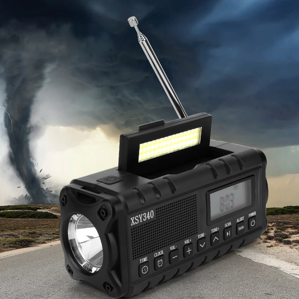 10000mAh Emergency Hand Crank Radio Digital Display Portable Emergency Radio Reading Lamp Headphone Jack SOS for Outdoor Camping