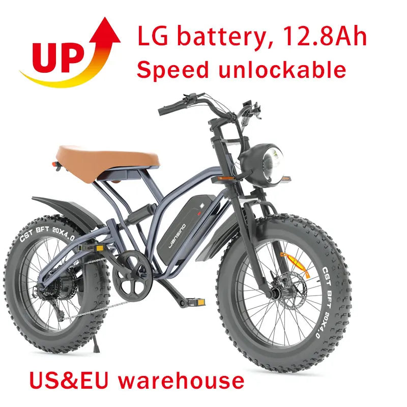 Jansno X50 Wide Fat Tire 20 Inch Mountain Ebike Variable Speed Travel Retro Off Road Beach Motorcycle Power Electric Bicycle