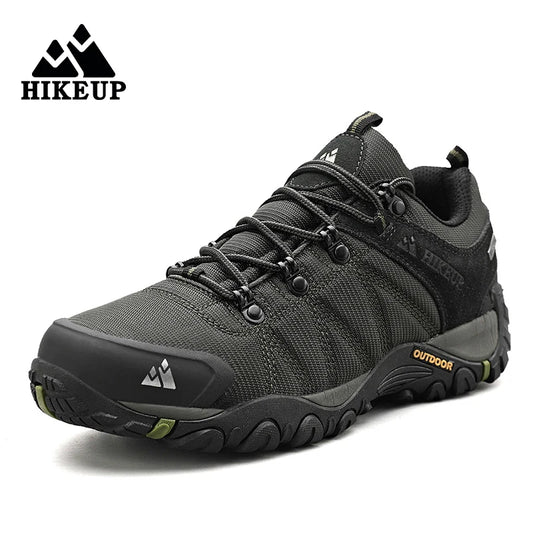 HIKEUP Four-Season Men's Hiking Shoes Outdoor Sports Genuine Leather Wear-Resistant Climbing Shoes Rubber Sole Trekking Sneaker