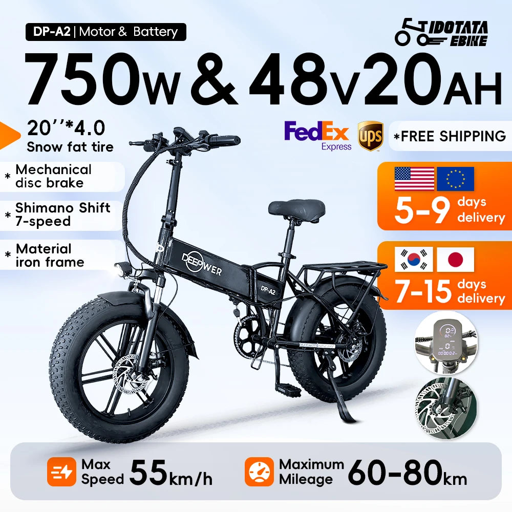 IDOTATA EU Delivery 1000W Electric Bike 48V 20AH Folding Mountain Ebike 20Inch Fat Tire Urban Commuting Electric Bicycle 36MPH