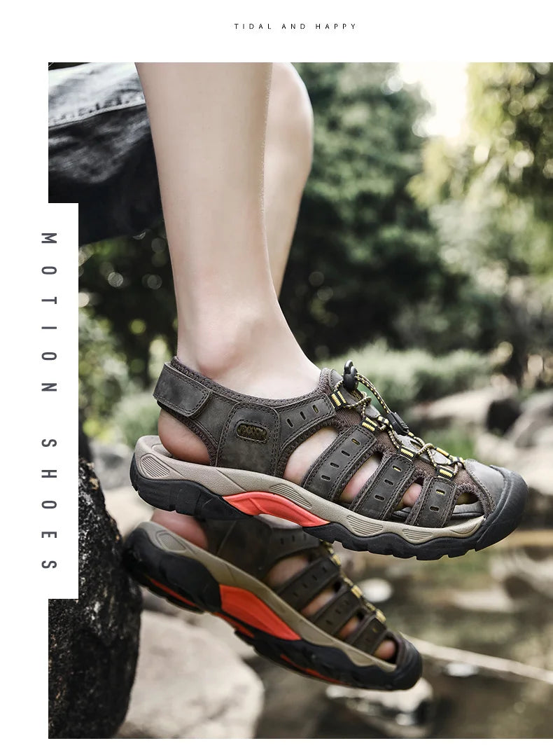 Summer Pu Leather Sandals For Men Rubber Outdoor Men Beach Shoes Anti-Slip Trekking Sandals Weight Light Male Hiking Sandals