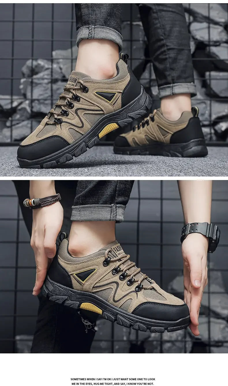 Men's Outdoor Hiking Shoes, Hiking Boots, Suede Leather Outdoor Shoes, Wear-resistant Men's Walking and Hunting Sports Shoes