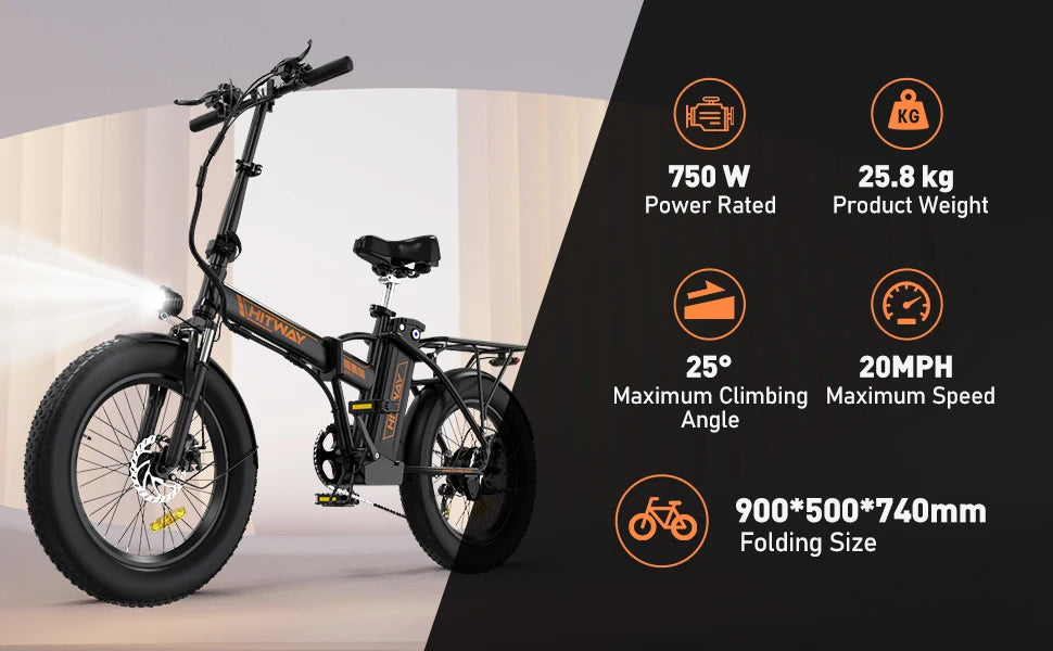 HITWAY BK11M Electric Bike for Adults, 20" x 4.0 Fat Tire Ebike with 750W Motor, 48V/15Ah Foldable Electric Bike, E Bike 7-Speed