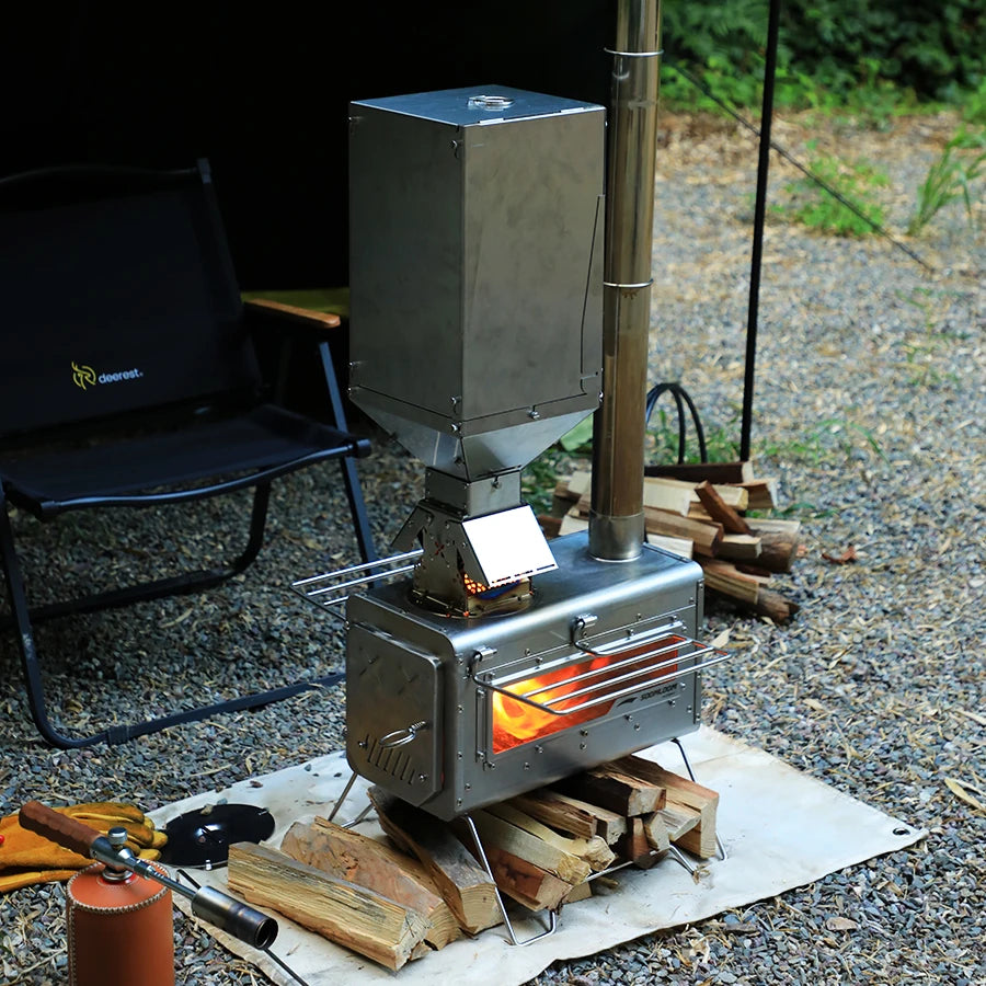 Soomloom Stainless Steel Firewood Stove with Side Shelf Firewood Pellets Dual-purpose Stove for Outdoor Camping Hiking Bushcraft