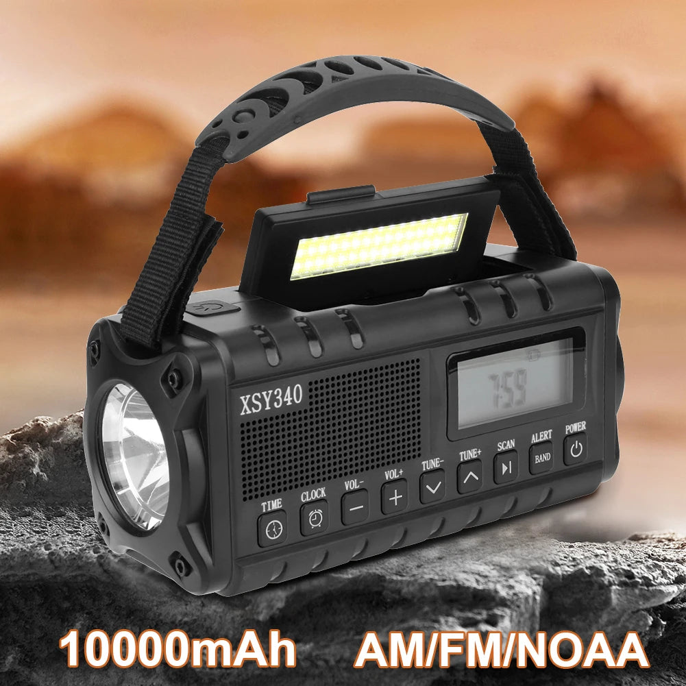 10000mAh Emergency Hand Crank Radio Digital Display Portable Emergency Radio Reading Lamp Headphone Jack SOS for Outdoor Camping