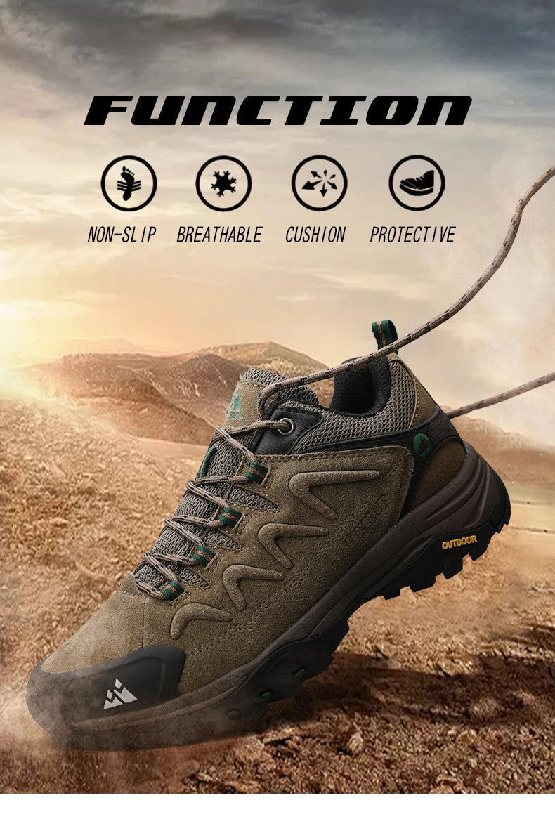 HIKEUP Leather Men‘s Outdoor Hiking Shoes Tourist Trekking Sneakers Mountain Climbing Trail Jogging Shoes For Men Factory Outlet