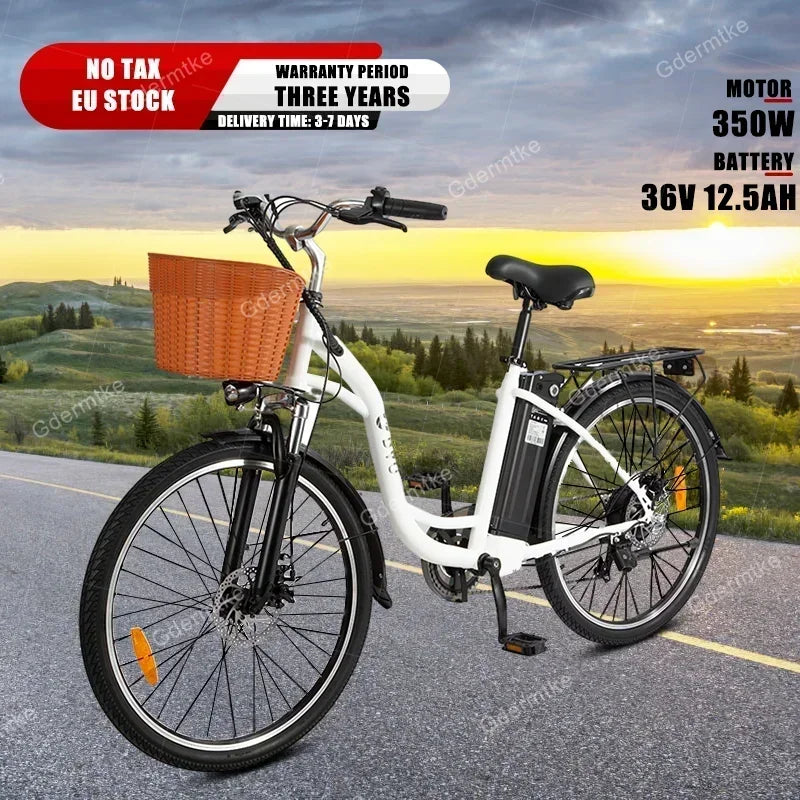 DYU C6 350W Electric Bicycles 36V 12.5AH Lithium Battery Electric Bicycle 26 Inch Tire Urban Commuting Retro E-bike EU Stock