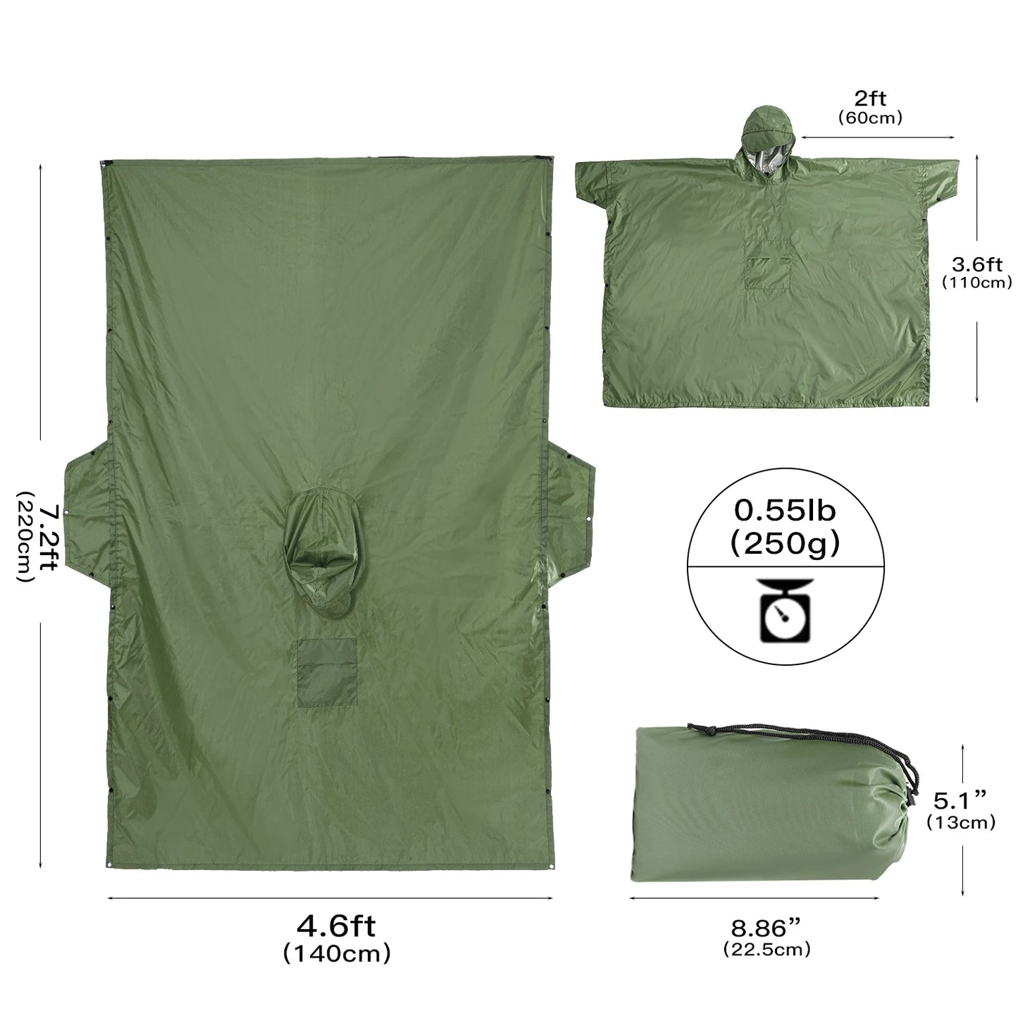 3 In 1 Outdoor Military Waterproof Raincoat Rain Coat Men Raincoat Women Awning From The Rain Motorcycle Rain Poncho Picnic Mat