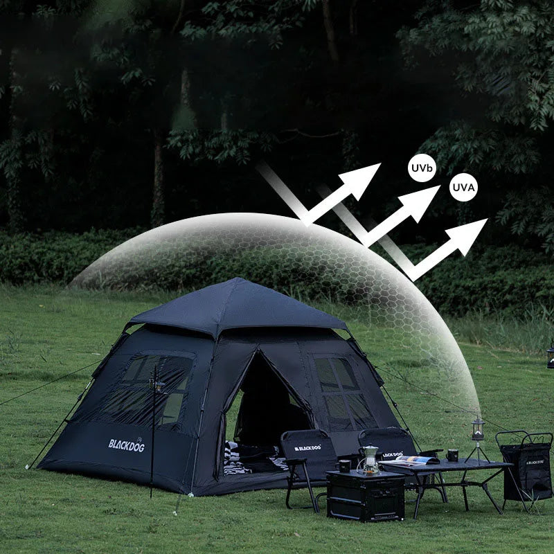 BLACKDOG Automatic One-touch Tent Quick Open Two Door Four Window Camping Outdoor Black Coated Waterproof Thickened