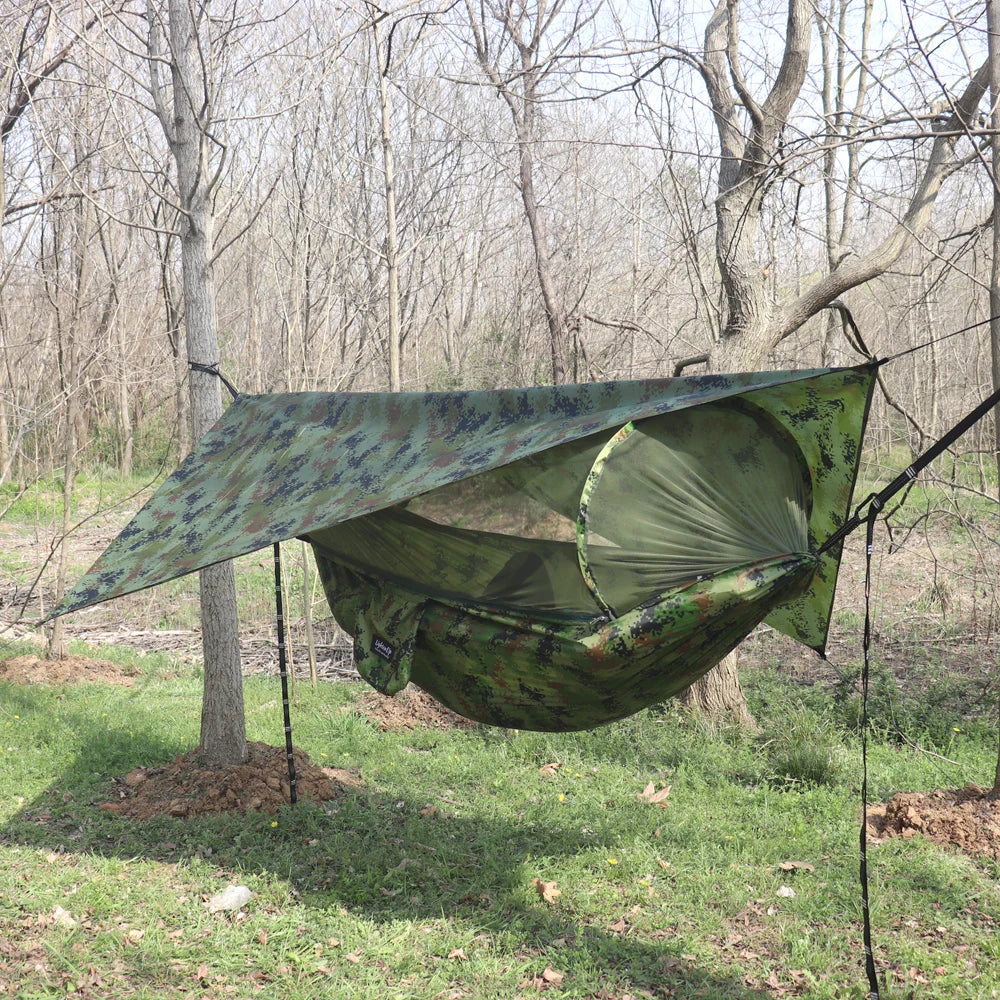 260x140cm Outdoor Double Camping Hammock with Mosquito Net and Rain Fly Tarp Lightweight Parachute Hammocks for Travel Hiking