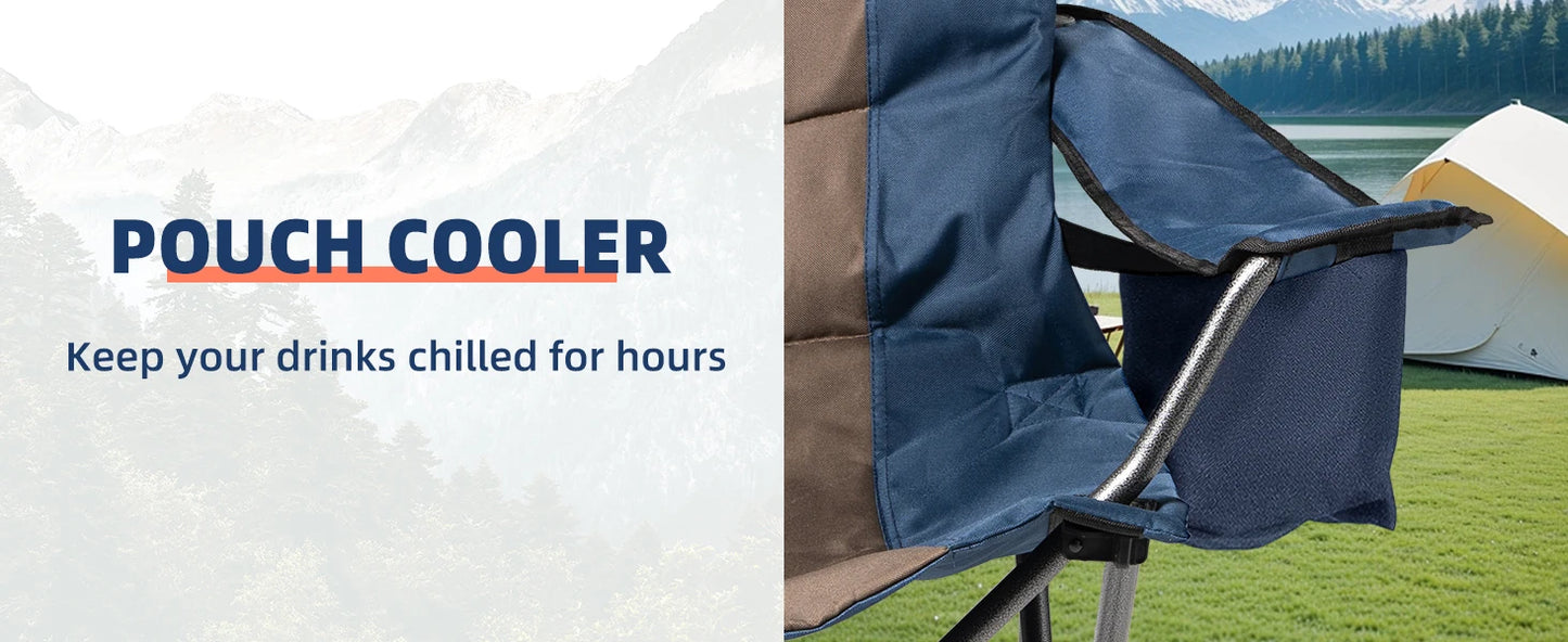 Tisetrail 2 Pack Folding Camping Chairs for Adults High Back Padded Lawn Chairs Portable Outdoor Camp Chair, Blue & Brown