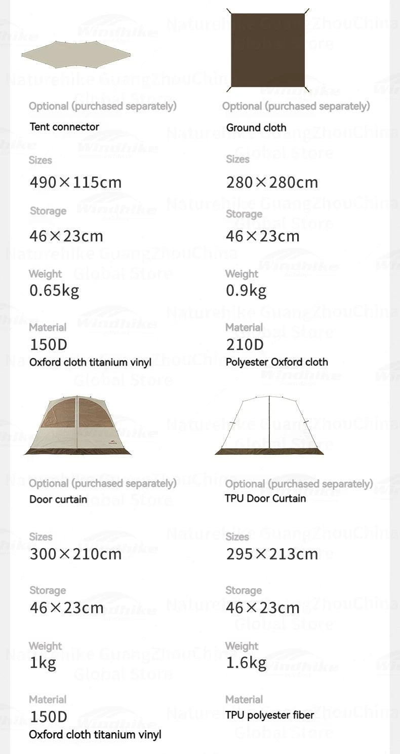 Naturehike Dome Tent Canopy Waterproof PU5000+ UPF12500+ Quick Open Docking Tent Outdoor Camping Large Sunshade Tarp Family