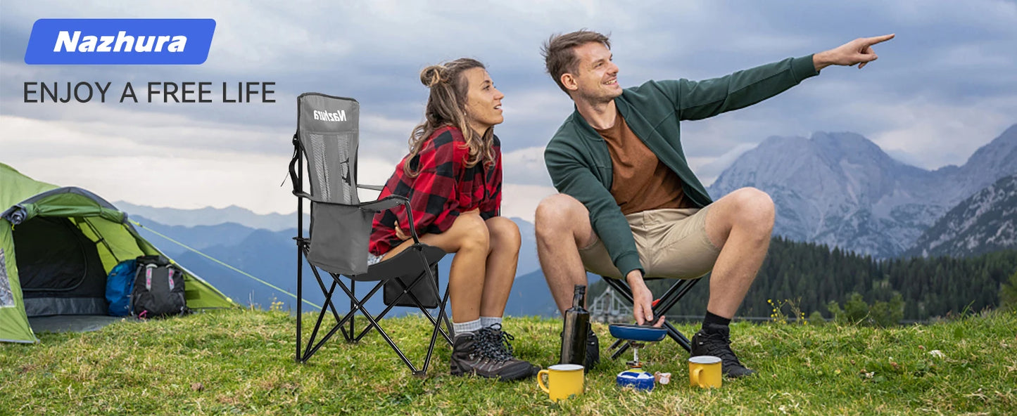 4 Pack Outdoor Camping Chairs Folding//Portable with Cooler Pouch, Mesh Backrest and Cup Holder Pocket(Grey) (Gr