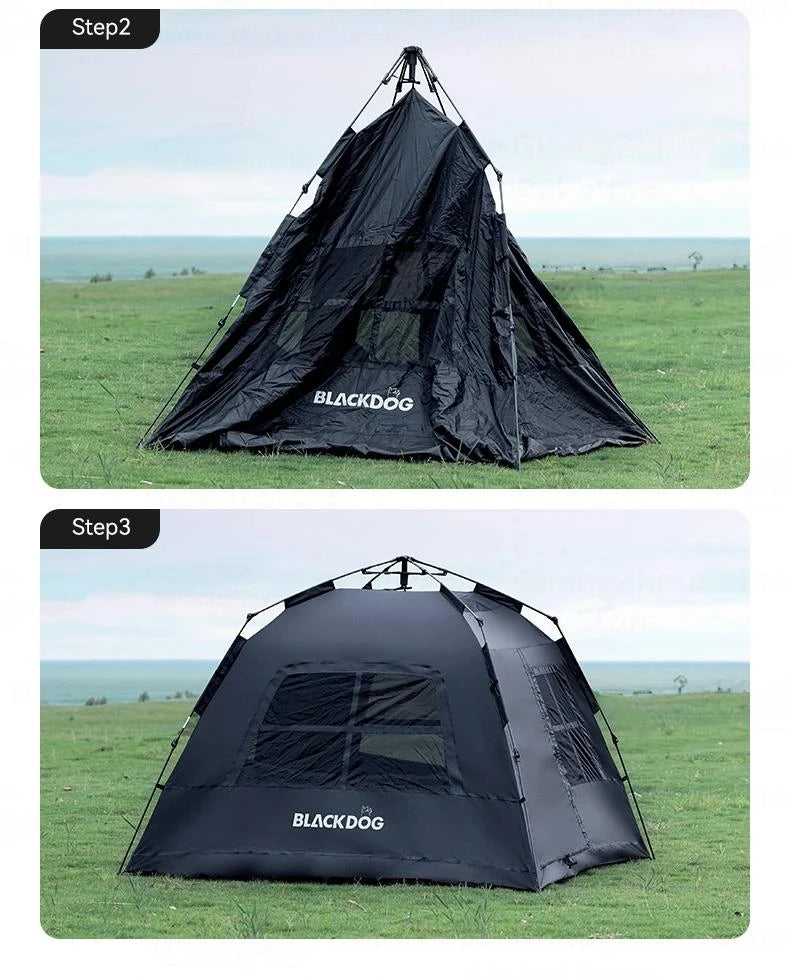 BLACKDOG Automatic One-touch Tent Quick Open Two Door Four Window Camping Outdoor Black Coated Waterproof Thickened