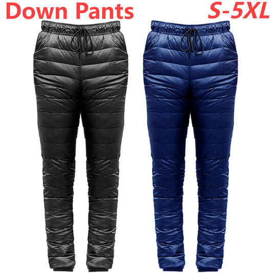 Outdoor Thermal Goose Down Pants Both Side Open Zipper Windproof Waterproof Camping Climbing Men Women Winter Trousers S-5XL