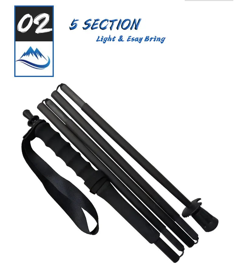 115g Super Light Weight Trekking Poles Foldable 5-Sections Hiking Sticks Climbing Poles Collapsible Nordic Walking Sticks Poles