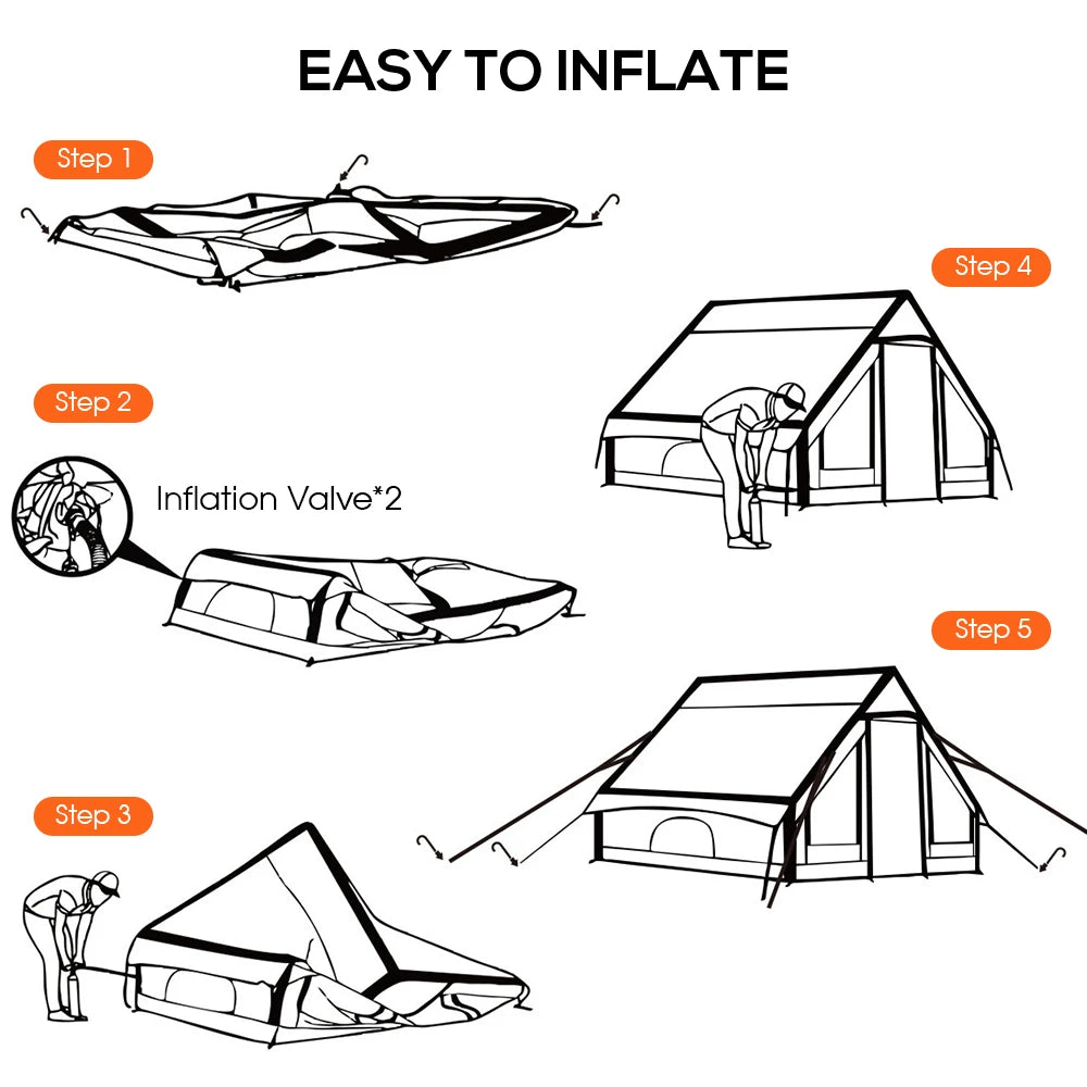 Large Inflatable Tent Tents for Outdoor Camping, Waterproof and Sunscreen, Family Dinner, 3-4 People