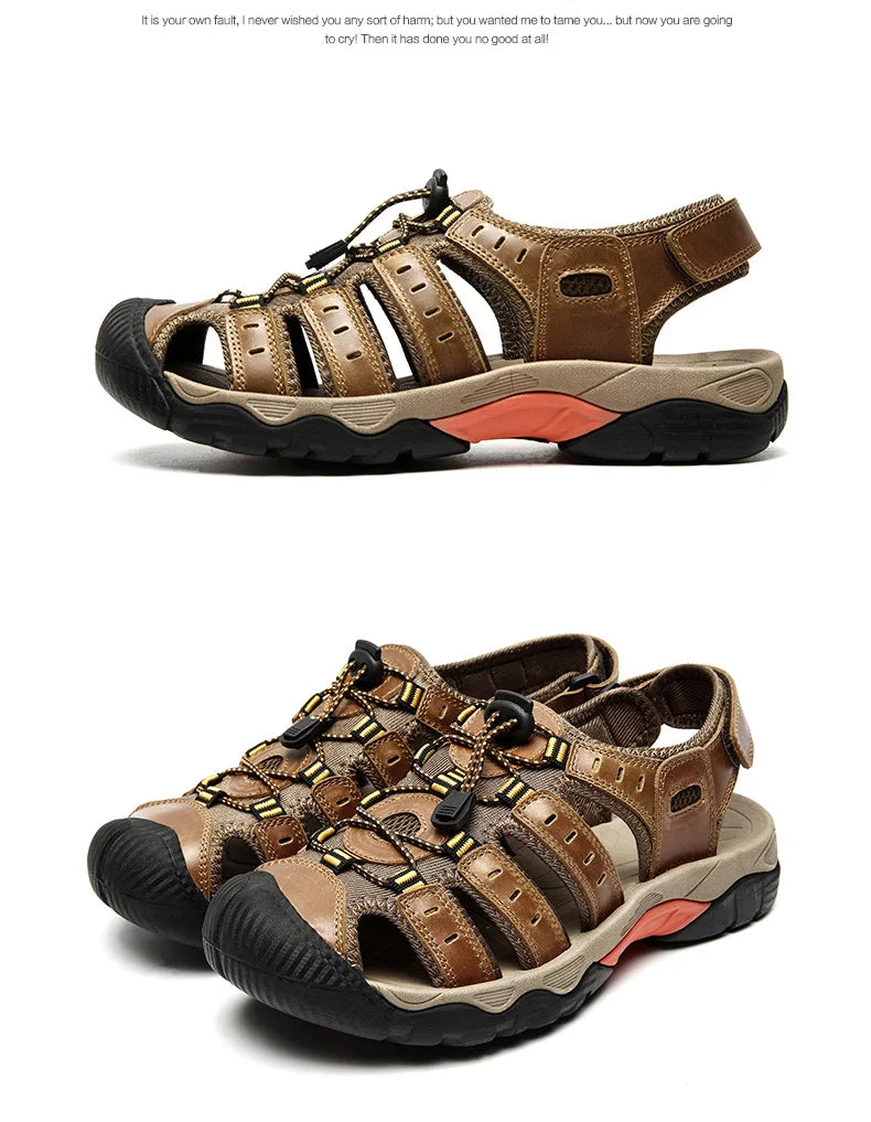 Summer Pu Leather Sandals For Men Rubber Outdoor Men Beach Shoes Anti-Slip Trekking Sandals Weight Light Male Hiking Sandals