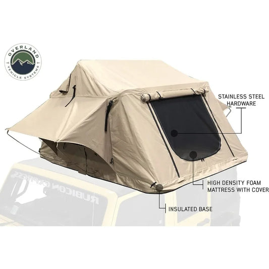 3 Person Roof Top Tent, Marine Grade 600D Rip-Stop Polyester Water Proof, with Rain Fly Tan Base, Easy To Install Truck Tent