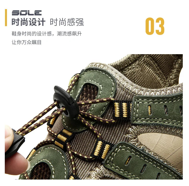 Summer Pu Leather Sandals For Men Rubber Outdoor Men Beach Shoes Anti-Slip Trekking Sandals Weight Light Male Hiking Sandals