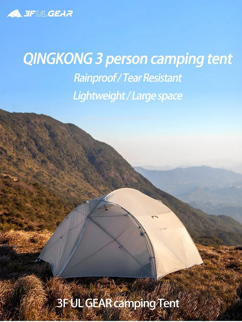 3F UL Gear Qinkong 3P 3-Person 4-Season Camping Tent 15D Silnylon Coating with Matching Ground Sheet Ultralight Outdoor