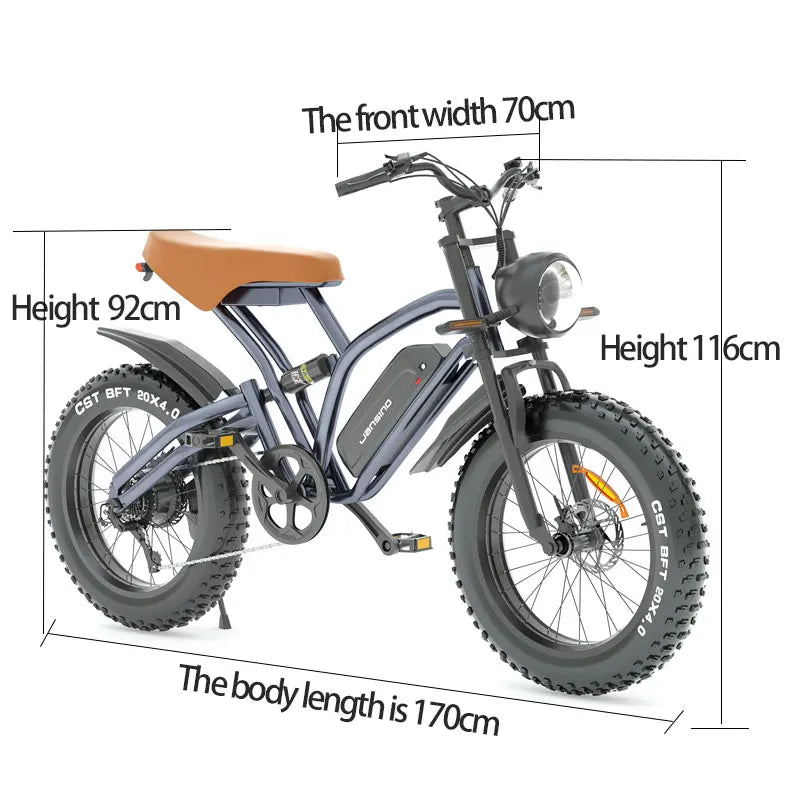 Jansno X50 Wide Fat Tire 20 Inch Mountain Ebike Variable Speed Travel Retro Off Road Beach Motorcycle Power Electric Bicycle