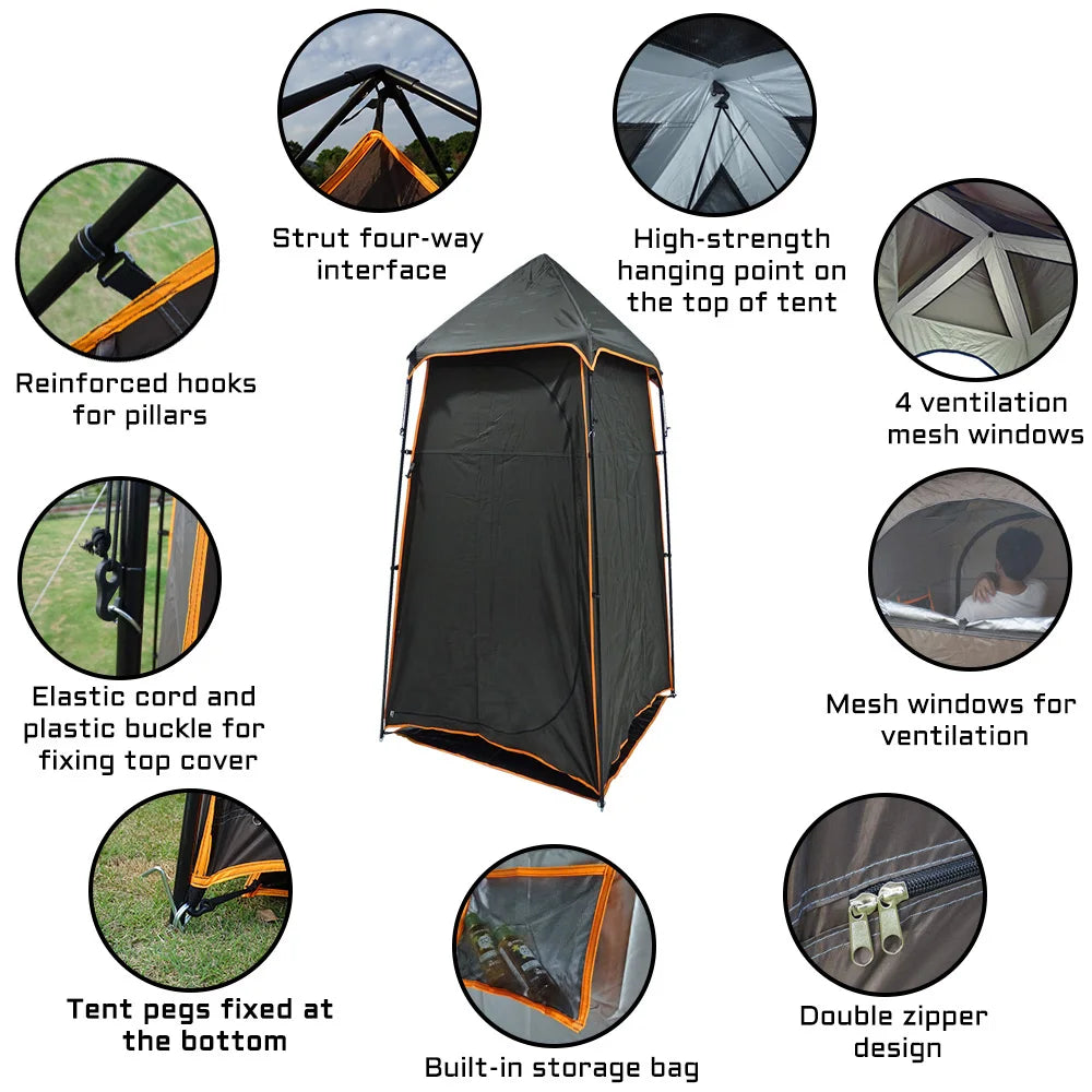 Heavy Duty Shower Tent Outdoor Camping Portable Toilet Tent Privacy Changing Room for Seaside Beach Travel Removable Bathroom