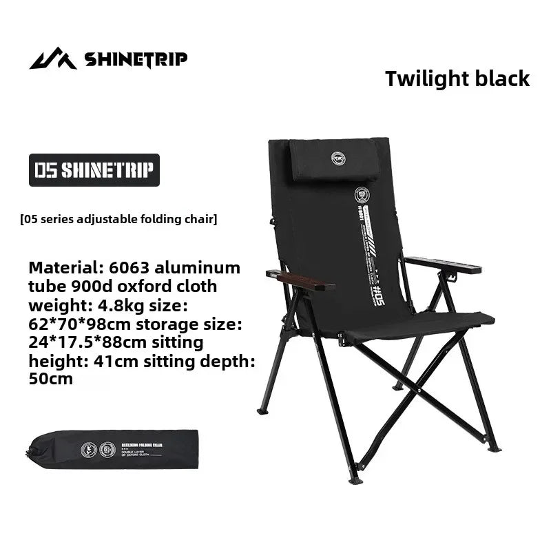 Shinetrip Camping Chair Four-speed Adjustable Aluminum Alloy Outdoor Tactical Camping Blackened Outdoor Recliner